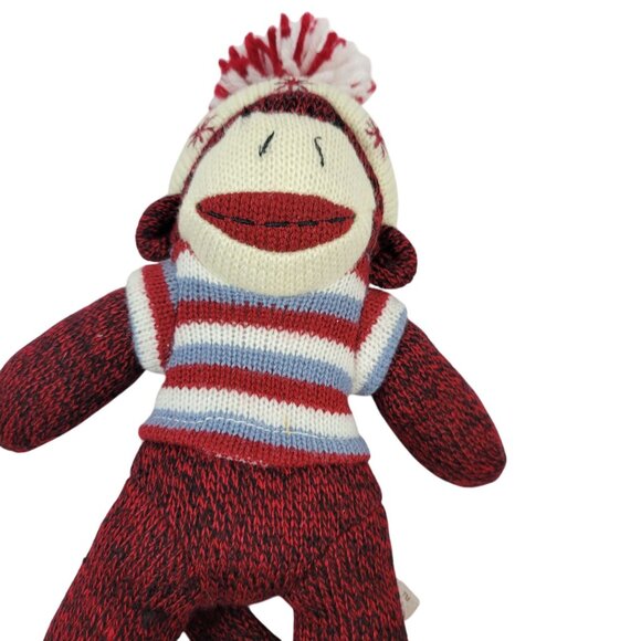 Retro Red Knit Cute Sock Monkey Toy Stripe Sweater DanDee Pom Pom Hat Plush Kids - Picture 9 of 9
